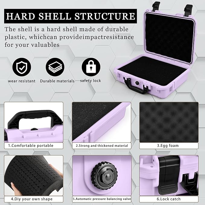 Relaxweex 1 Pcs Waterproof Hard Case with DIY Customizable Foam Insert Portable Protective Case with Knife for Camera Drones Equipments Tools Test Instruments(Purple,11.3 x 8.7 x 4.2 Inch)