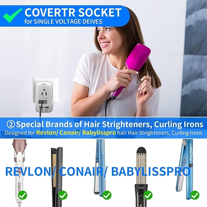 220V to 110V Converter, DOACE 2000W Travel Voltage Converter for Hair Dryer Straightener Curling Iron, 10A Power Adapter with 2 USB and EU/UK/AU/US Plugs for Charging Laptop Tablet Camera Cell Phone