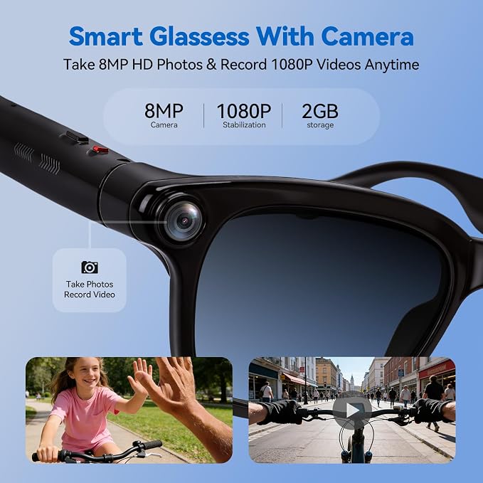 AI Smart Glasses with 8MP Camera, 4K Video Recording and Photo, Bluetooth 5.4 Audio Calls & Music, AI Voice Assistan, AI Recording, Real Time Translation - for Life, Work and Vlog
