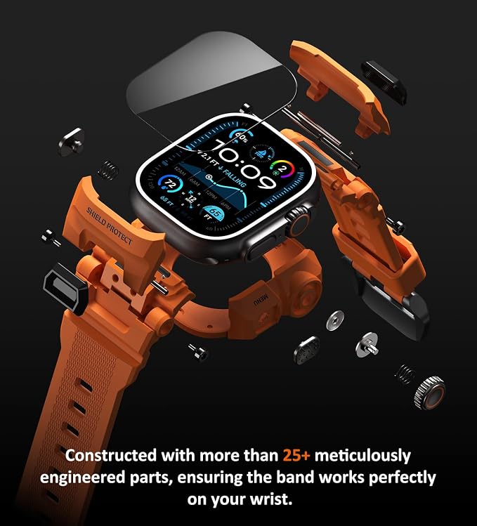 ULTIMAL Rugged Case with Band for Apple Watch 49mm,Compatible with Apple Watch Ultra 3/2/1, Military Grade Shockproof Bumper Cover for iWatch Tactical Band Men (49mm,Orange)