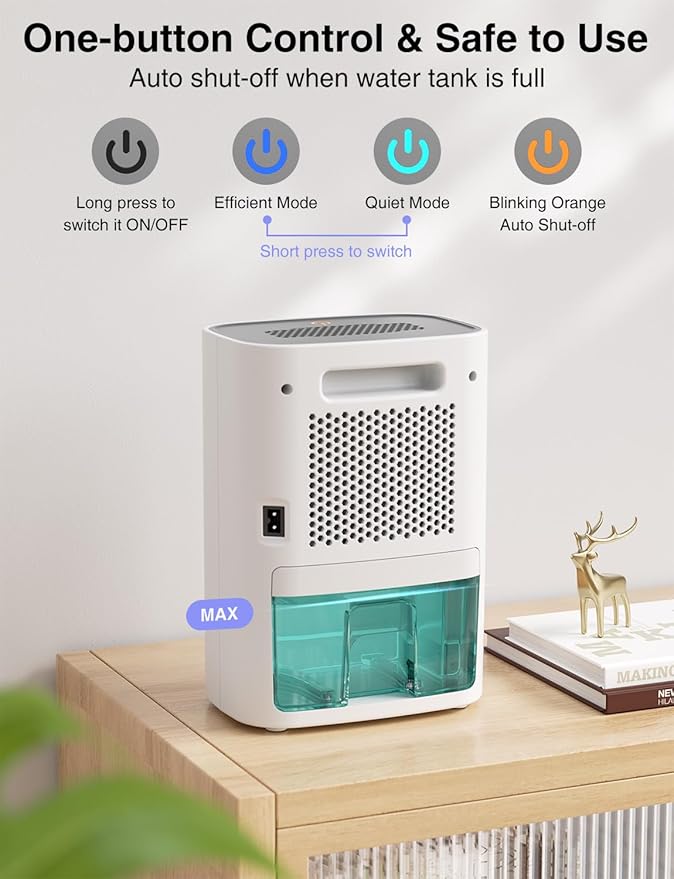 CLEVAST Small Dehumidifier for Home, Mini Quiet Fast Moisture Removal | 30oz Water Tank, Auto Shut-Off, Sleep Mode, Portable, Compact, Suitable for Bathroom, Bedroom, Closet, Camper, Cabinet
