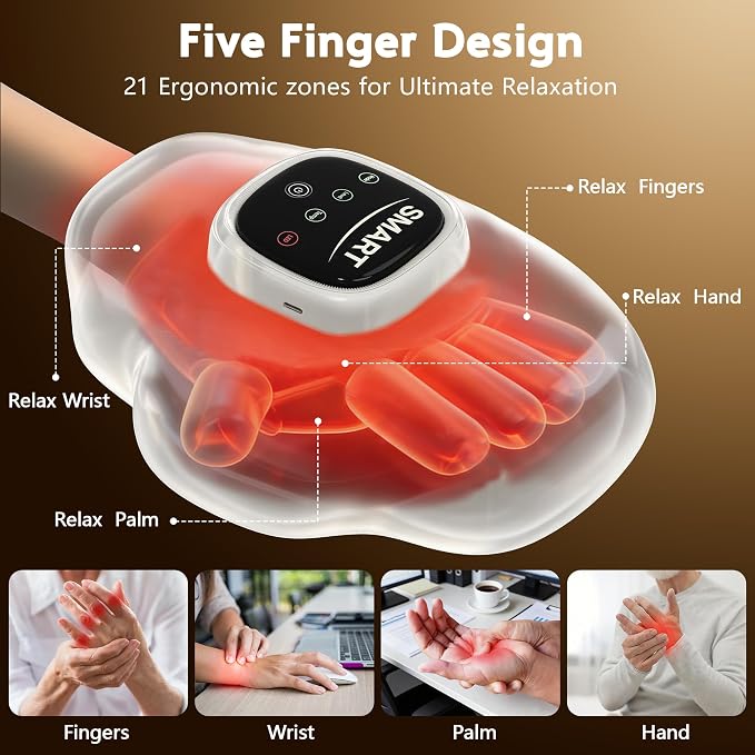 Hand Massager with Heat and Compression, Soft Leather Cover Hand Massager for Arthritis and Carpal Tunnel, LCD Touch Screen, 3 Modes 3 Heat 3 Intensities, for Wrist Palm Finger