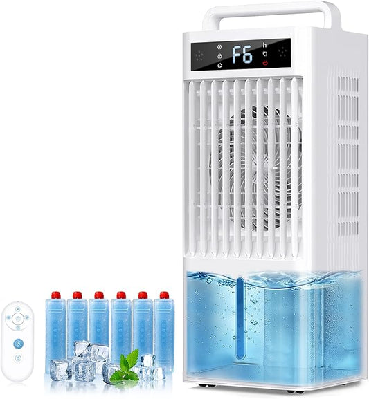 Portable Air Conditioners Fan, Windowless Evaporative Air Cooler 2 Modes & 6 Speeds, 12H Timer for Smart Auto-off, 3-Gals Tank for 20H Cooling,16FT Remote,No Hose Needed,38db Swamp Cooler
