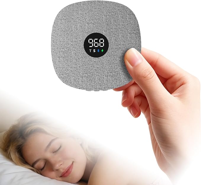 Hesond Under Pillow Speaker Dual Bone Conduction Stereo Bluetooth Wireless Music Portable Sleep Sound Sleep Speaker with LED Display White Noise Timer for Side Sleepers Supports TF Card (Grey)