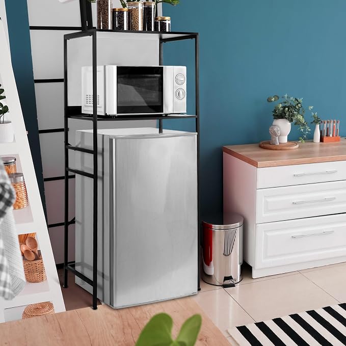 Weysat Dorm Essentials 1 Pcs Mini Fridge and Microwave Stand for Dorm 1 Pcs Mini Fridge Organizer Over the Refrigerator Storage Organizer for Home Office School Kitchen(Black)