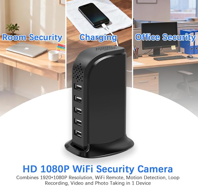 WiFi Hidden Spy Security Camera USB Charger, FHD 1080P Wireless Secret Camera Nanny Cam for Home Office Bedroom and Room Security with Real Time Motion Detection