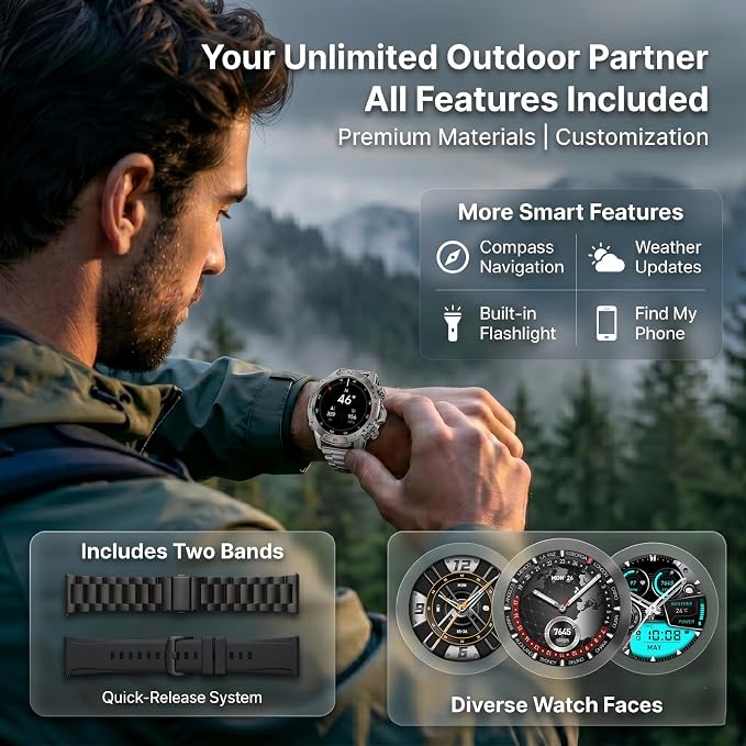 WalkerFit Smart Watch for Men (Answer/Make Call), 1.43" AMOLED 5ATM Waterproof Fitness Tracker with 178+ Sports Modes, Heart Rate/SpO2/Sleep Monitor, with Extra Silicone Band, for Android iPhone