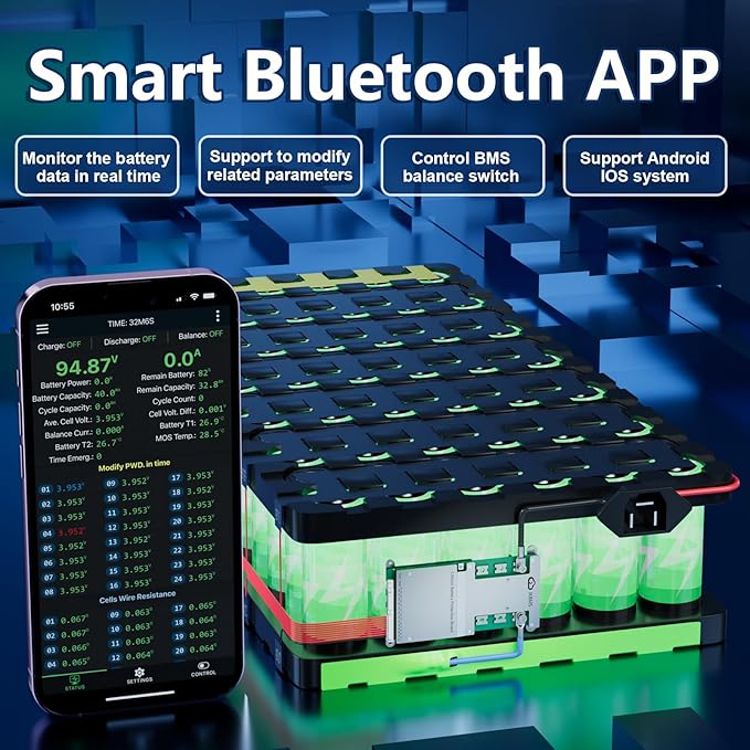 JKBMS Smart BMS 8S-24S 24V-72V 300A 2A Active Balance Built-in Bluetooth with RS485 PCB Battery Protection Board for Li-ion LiFePO4 LTO (JK-B2A24S30P)