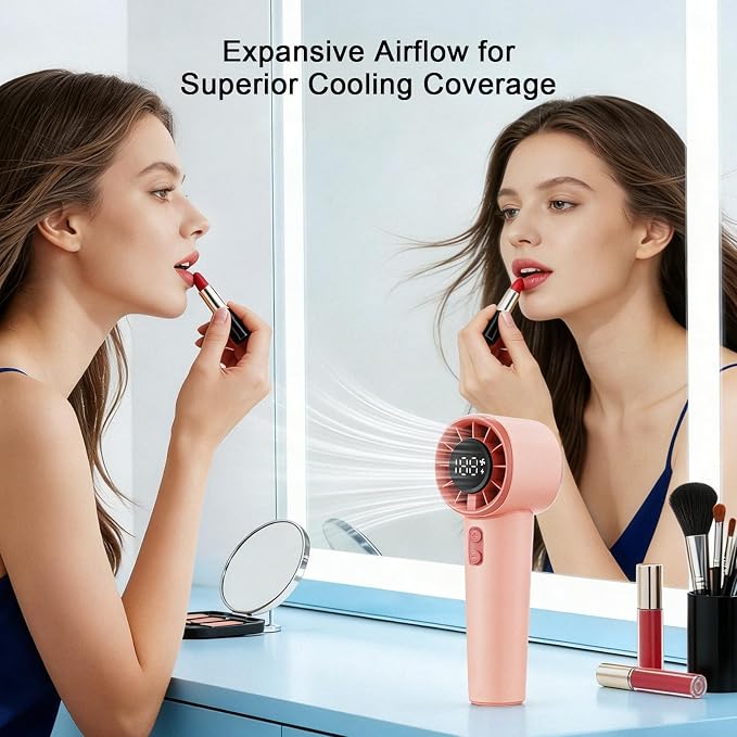Portable Handheld Turbo Fan, Strong Wind Cute Mini Personal Fan, 120 Levels Infinite Speed, 4000mAh Rechargeable Hand Held Fan for Beach Travel Cruise Camping Office Lash Makeup for Women Girls, Pink