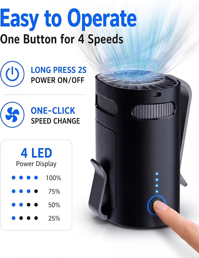 Portable Waist Fan, 13000RPM Personal Cooling Fan with 4 Adjustable Speed, 3000mAh Rechargeable Battery, Hands Free Clip On Fan for Outdoor Working Hiking Travel（F25）
