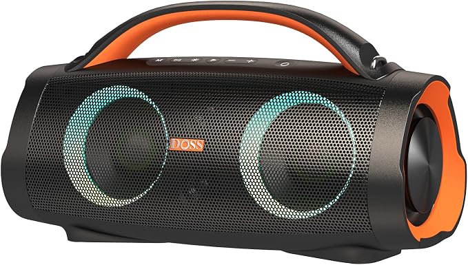 DOSS Extreme Boom Pro 100W Loud Outdoor Speaker, 2+2 Channel, IPX6 Waterproof, Bluetooth 5.3, 20H Playtime, Dynamic Lights, Portable Speaker for Camping, Beach, Pool, Working Outside - Orange