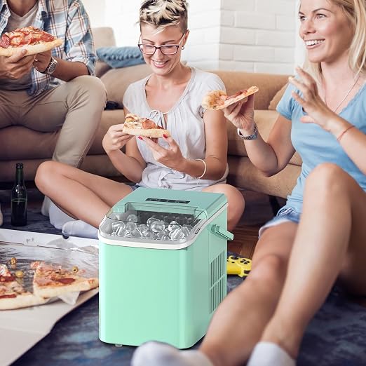 NEWBULIG Ice Makers Countertop with Handle, Portable Ice Machine, 9 Bullet Cubes in 6 Mins, 26lbs in 24Hrs, Auto-Cleaning, with Basket and Scoop, for Home, Kitchen, RV, Camping,Green