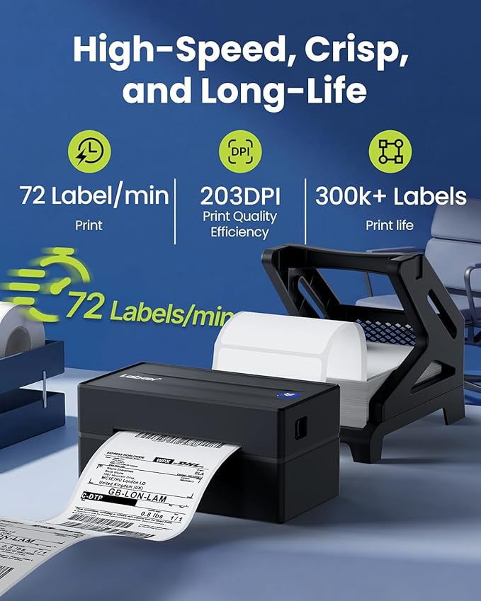 Labeer Thermal Shipping Label Printer with Holder, 4x6 Wireless Bluetooth Shipping Label Printer for Small Business, Compatible with iPhone, Android, Windows, Mac, Chromebook, USPS, Shopify
