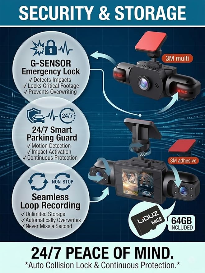 Wireless Dash Cam Front and Rear No Wires, 4K 4-Channel Full View Car Dashcam System, 360 Degree Driving Recorder with Night Vision, Parking Monitor, G-Sensor, Motion Detection