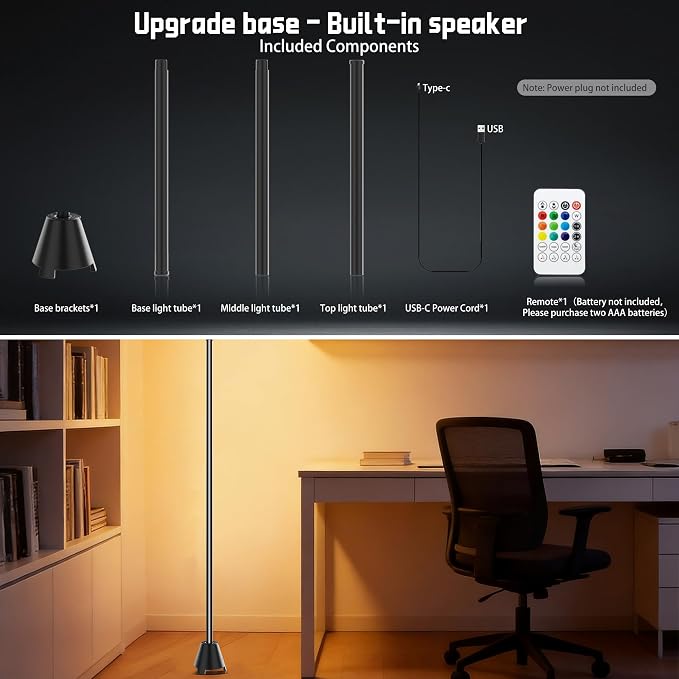Ledagic Led Corner Floor Lamp with Speaker, USB Powered Led Lamp App & Remote Control, Color Changing Music Sync IC+RGB, Timer, Music Mode Standing Lamps for Living Room Lamp Bedroom Gaming, 1 Pack
