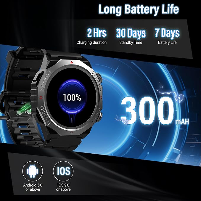 Smart Watches for Men (Answer/Make Calls), 1.39" HD Fitness Watches, Heart Rate/Sleep Monitor, 110+ Sports Modes Military Watch for Men, Waterproof Watch, 30Day, Watches for Android/iPhone, Black