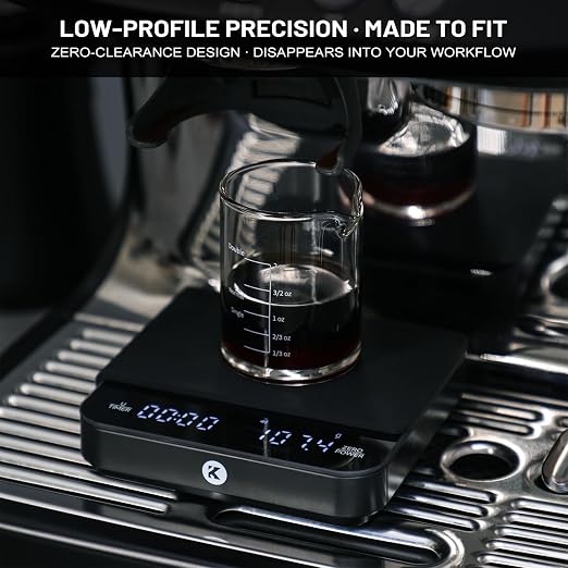 KitchenTour CaféMetric Coffee Scale with Timer 0.1g/2000g - Precision Small Scale for Espresso & Pour Over - Mini Scale with LED Display AAA Battery Black