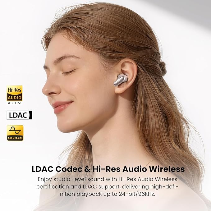 TOZO NC20 Pro Active Noise Cancelling Wireless Earbuds with Smart Touch Screen, LDAC Hi-Res Audio, Stereo Bass, 6 Mics AI Call Ear Buds, 80H Playtime, IPX8 Waterproof, 32 EQ via App, Wireless Charging