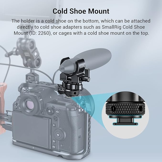 SmallRig Shotgun Microphone Holder (Cold Shoe), Built-in Soft Silicone, Bumps and Noises Absorption BSM2352