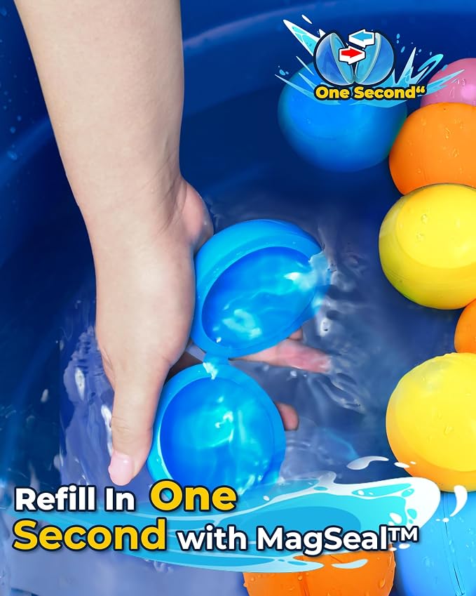 SOPPYCID Magnetic Reusable Water Balloons for Kids, Refillable Water Balls Quick Fill for Pool, Outdoor Games for Beach, Summer Toys for Kids 4-10 (20Pack)