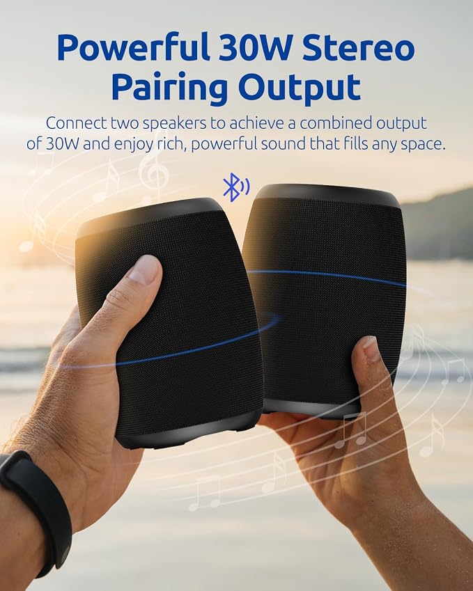 Bluetooth Speaker, Portable Wireless Speaker with Powerful Loud Stereo Sound, BT5.3, IPX5 Waterproof, TWS Pairing, for Outdoor Home Party Camping, Beach Essentials Electronics, Ideal Gifts (Black)