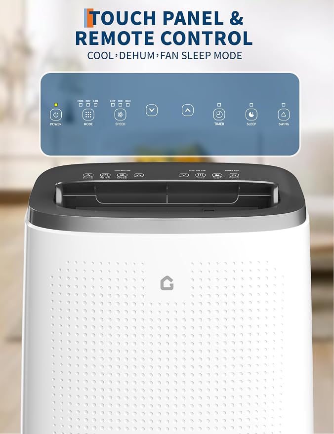 Garvee Portable Air Conditioners 14000 Btu, Remote Control, Dehumidifier, Fan with Digital Display, Up to 750 Sq.ft Cool/Fan/Dry/Sleep, Quiet, LCD Remote, Fast Cooling, Dust Filter