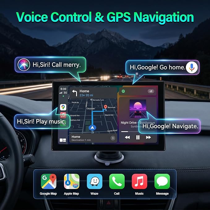 9" Wireless Apple Carplay Screen for Car, Portable Apple Carplay & Android Auto with Bluetooth, Mirror Link, Navigation, Voice Control, Backup Camera, AUX, Plug & Play Car Play Screen for All Vehicles