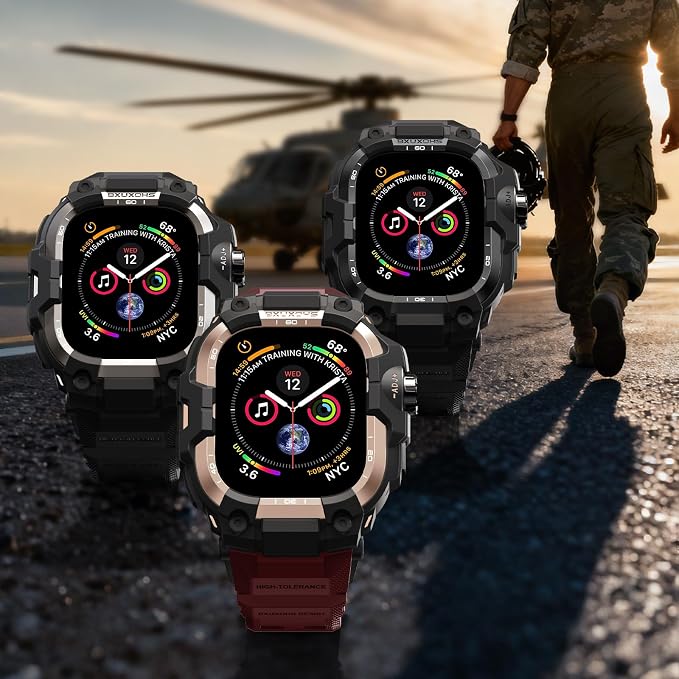 BXUXOHS Rugged Case and Band for Apple Watch 45mm Men, Compatible with Apple Watch Series 9/8/7, Military Grade Shockproof Bumper Cover, Tactical Band Case for iWatch 9/8/7 Man, Wine Red