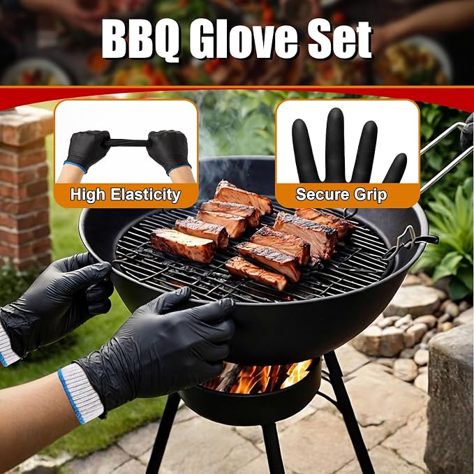 BBQ Set 55 Pack Heat Resistant Gloves, Brisket Carving Knife, and Digital Meat Thermometer for Outdoor Barbecue Cooking Baking Smoking BBQ & Grilling Accessories