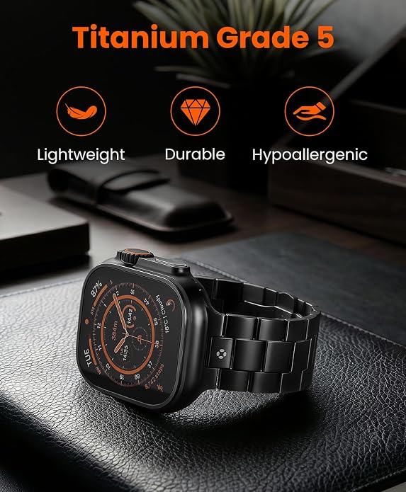 Titanium Watch Band for Apple Watch Ultra 3/2/1 49mm & Series 11/10 46mm, Grade 5 Titanium Apple Watch Band with Anti-Scratch DLC Coating, 22mm Premium Business Metal Strap for Men - CRNS03