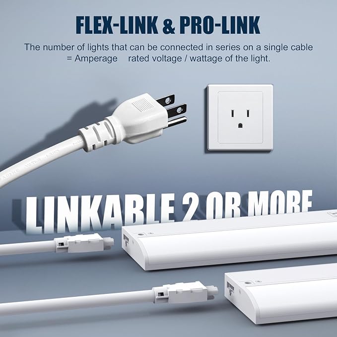 12 Inch LED Under Cabinet Light, Plug in Kitchen Lighting, 3CCT Selectable (3000K/4000K/5000K), CRI94 High Color Accuracy, Linkable, Slim Design, Matte White