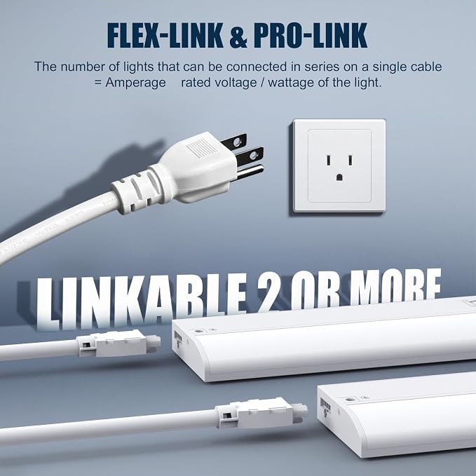 24 Inch LED Under Cabinet Light, Plug in Kitchen Lighting, 3CCT Selectable (3000K/4000K/5000K), CRI94 High Color Accuracy, Linkable, Slim Design, Matte White
