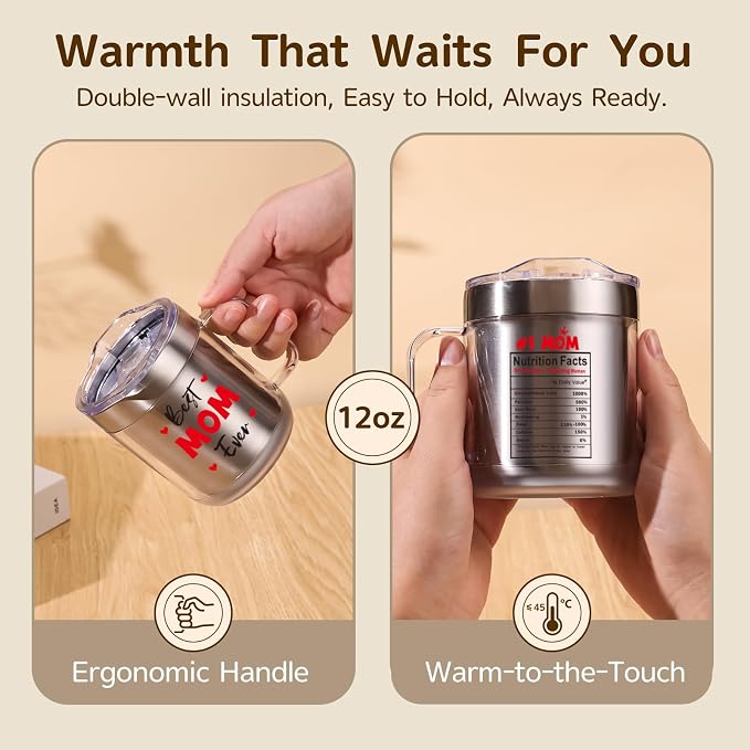 Mom Birthday Gifts, 12oz Self Heating Coffee Mug Featuring BEST MOM EVER, USB Electric Temperature Control Cup, Mothers Day Gift from Husband Daughter Son(Silver MOM-12oz)