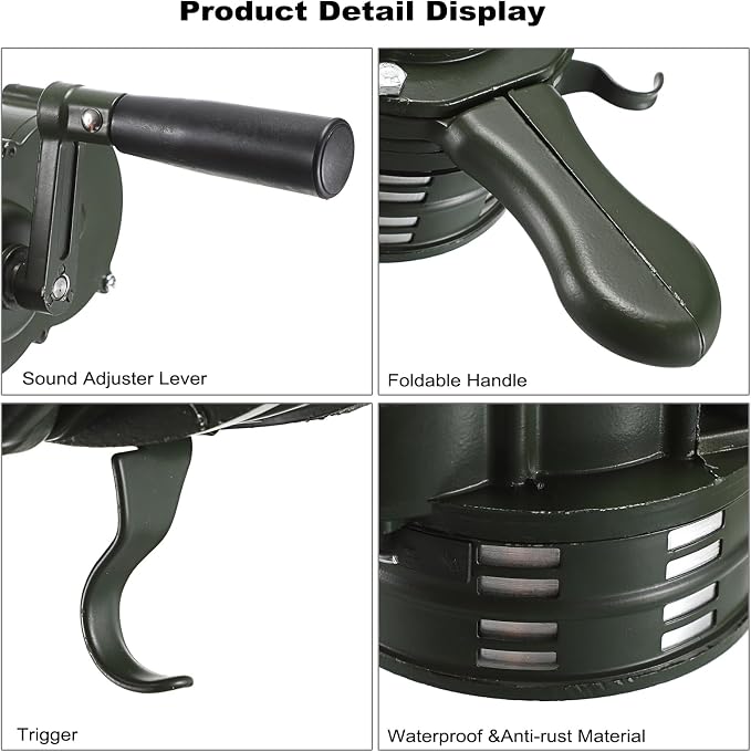 Sumnacon Hand Crank Siren Manual Operated Air Raid Siren with Foldable Handle for Sporting Events,Emergency Sturdy Waterproof Aluminum Alloy Tornado Siren Portable Loud Volume Emergency Siren,Green