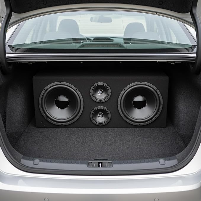 QPower Car Audio Subwoofer Enclosure Box – Solid MDF Construction – Compatible with 8-Inch Midrange Speakers and 3-Inch Tweeters