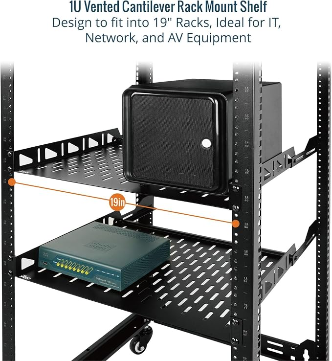 Tecmojo 1U Rack Shelf,19 inch Rack Shelf 14 inch Depth,Rack Mount Shelf with Anti-Slip Stops,Server Rack Shelf and Network Shelf for 19in Equipments, 110lbs Capacity of Vented 1U Shelf,No Lip(2 Pack)
