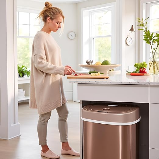 15L Stainless Steel Smart Trash Can with Infrared Motion Sensor | Touchless 0.3s Fast Open & Auto-Close | Long-Lasting Battery Life (Champagne Gold)