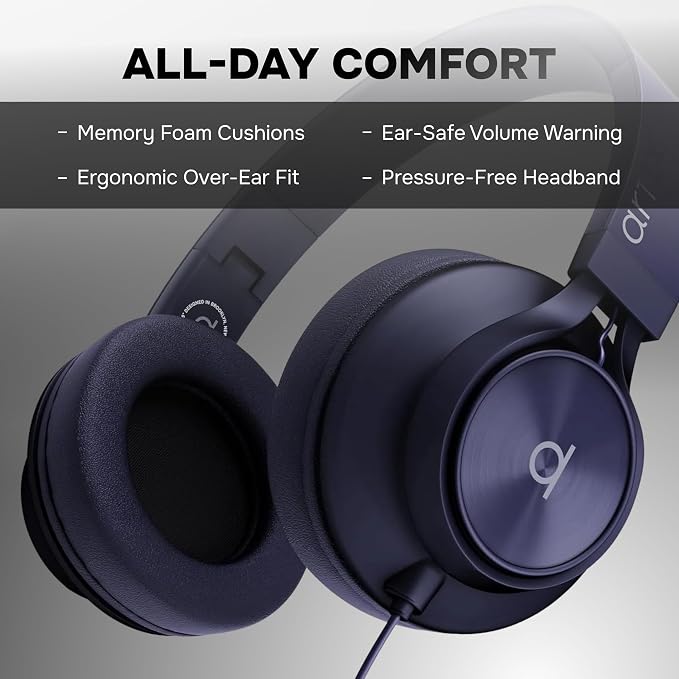 Artix CL750 Adults & Kids Headphones with Cord - Plug-In Over Ear Headphones Wired with Mic and Volume Control, Corded Head phones for Laptop, Computer, Chromebook, Tablet & Smartphone with 3.5mm Jack