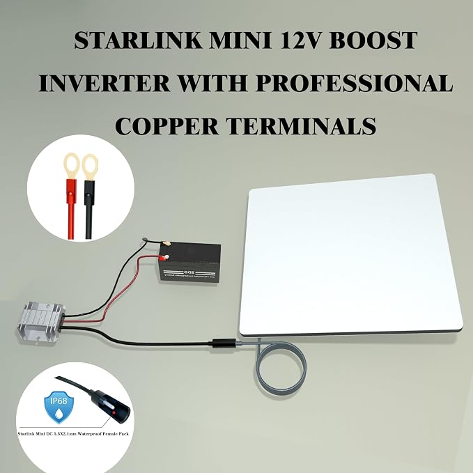 Starlink Mini Power Adapter 12V/24V to 48V DC Supply for Off-Grid Us Gray | Waterproof DC Converter with Stable Output, Compatible with Starlink Mini Battery & Solar Setup