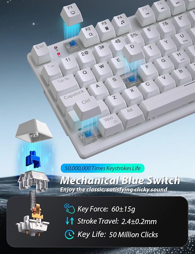 Wireless Mechanical Keyboard and Mouse Combo, 98-Key Gaming Keyboard with RGB Backlit, Tri-Mode BT5.0/2.4G/USB-C, 4000mAh Battery, 3200 DPI Gaming Mouse with Mouse Pad for PC, Laptop, Tablet(White)