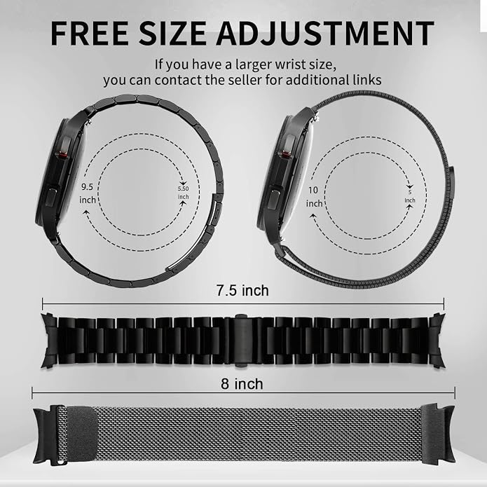 GOLDTOLUCK No Gap Stainless Steel Band Compatible with Samsung Galaxy Watch 8 7 6 5 4 Classic FE Pro Ultra 40mm 44mm 46mm 43mm 47mm 45mm 42mm Replacement Men Women Milanese Metal Elegant Casual