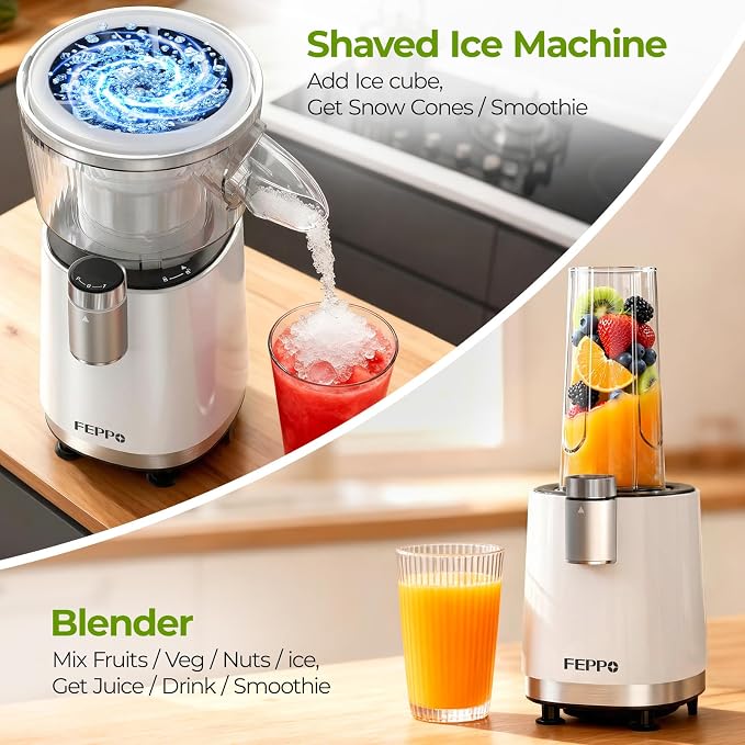 FEPPO Snow Cone Machine & Smoothie Blender 2 in 1, 700W Powerful Shaved Ice Machine Slushine Machine, Frozen Margarita Machine with Stainless Steel Blade, Smoothie Recipe, for Home Kitchen Party
