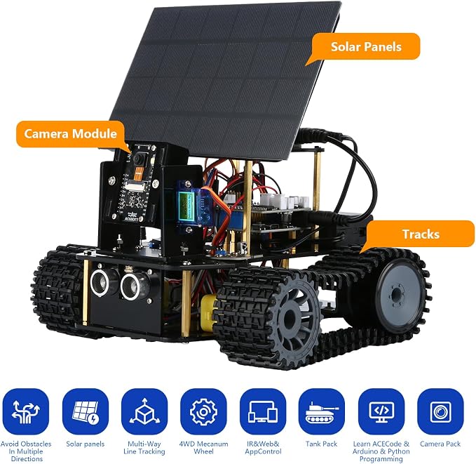 5-In-1 ESP32 Smart Camera Solar Robot Tank Car Kit, STEM Toy Robotics Kit for Kids Age 8-16 Boy, APP & Remote Control 4WD Car with 3MP Camera, Arduino Educational Science Coding Kit Gift for 12+ Teens