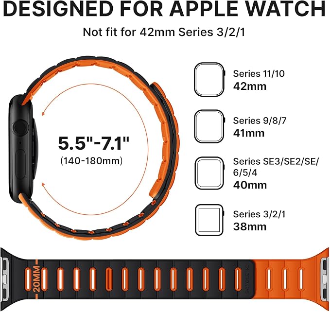 Bandletic Magnetic Reversible Magnetic Sport Bands Compatible with Apple Watch Band 38mm/40mm/41mm/42mm(Series 11 10) Men, Double Sided Wearable Strap for iWatch bands Series 9 8 7 6 5 4 SE3 SE2 3 2 1