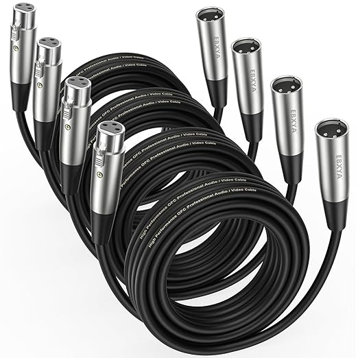 EBXYA XLR Cable 15ft 4 Packs - Premium Balanced XLR Male to Female Microphone Cable, Black