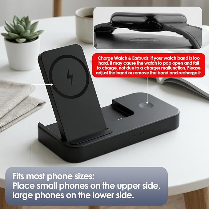 4 in 1 Charger for Oura Ring Gen 4 & Gen 5 (Oura Charger NOT Included), Fast Magnetic Wireless Charging Station for iPhone, Apple Watch, AirPods, Samsung Galaxy