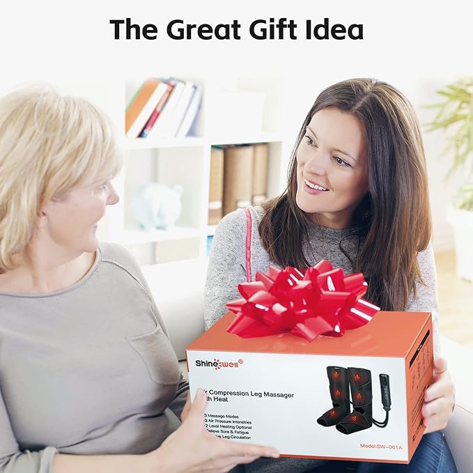 SHINE WELL Leg Compression Massager, Leg Massager for Circulation and Pain Relief, Air Compression Foot and Calf Massager with Heat for Swelling, with 2 Extenders, Wellness Gift for Mom Dad Friend