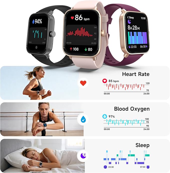 Smart Watch for Women,1.85 inch AMOLED Touchscreen for Android & iPhone Alexa Built-in Bluetooth Calls,Fitness Watch 110+ Sport Modes Heart Rate/Sp02/Sleep/Calories Monitor IP68 Waterproof