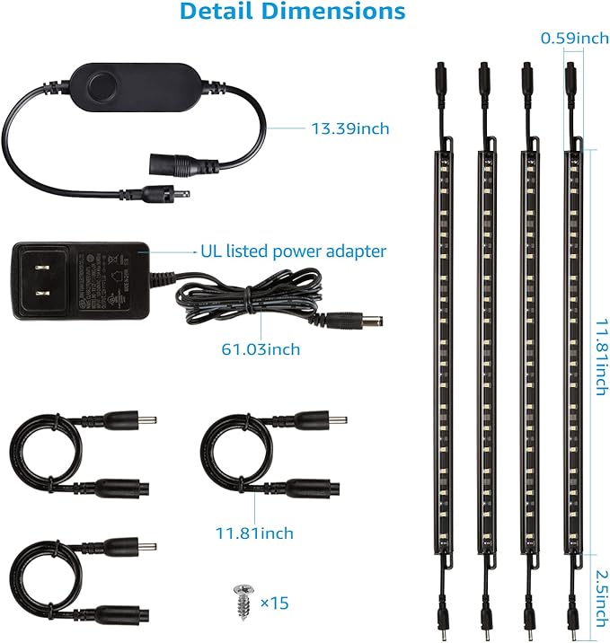 TORCHSTAR Voice Control Smart LED Safe Lighting Kit, (4) 12 Inch Dimmable Linkable Light Bars, Compatible with Alexa&Rocker Switch, 100-240V UL Power Adapter 900LM for Under Cabinet, 5000K Daylight