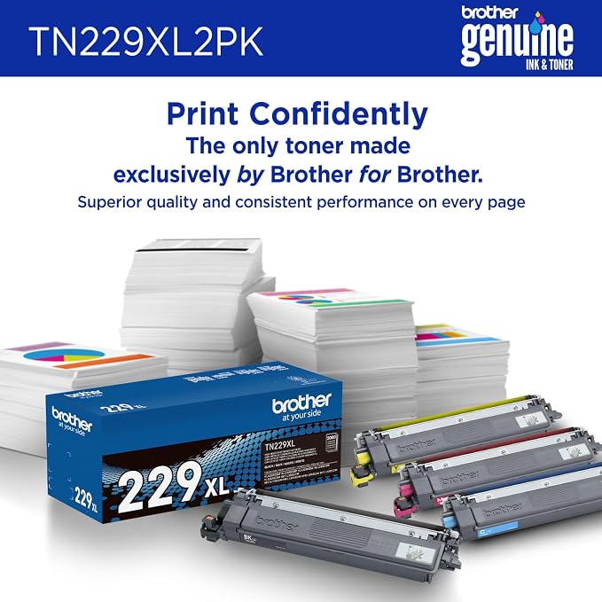 Brother Genuine TN229XL2PK Black High Yield Printer Toner Cartridge 2-Pack - Print up to 3,000 Pages Each(1)